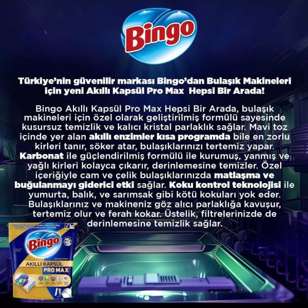 Bingo Akıllı Kapsül Pro Max Bulaşık Makinesi Tableti 60 Adet