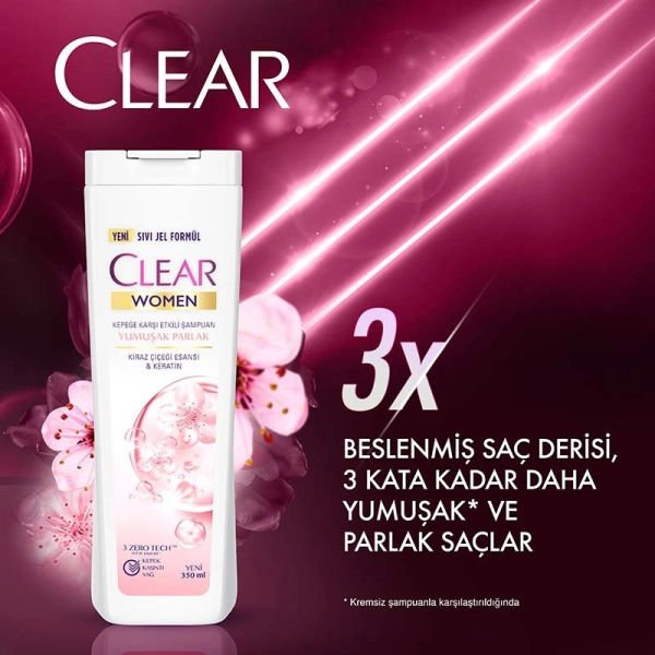 Clear Women 350 ml Yumuşak Parlak Kiraz Çiçeği Esansı&Keratin Kepeğe Karşı Etkili Şampuan